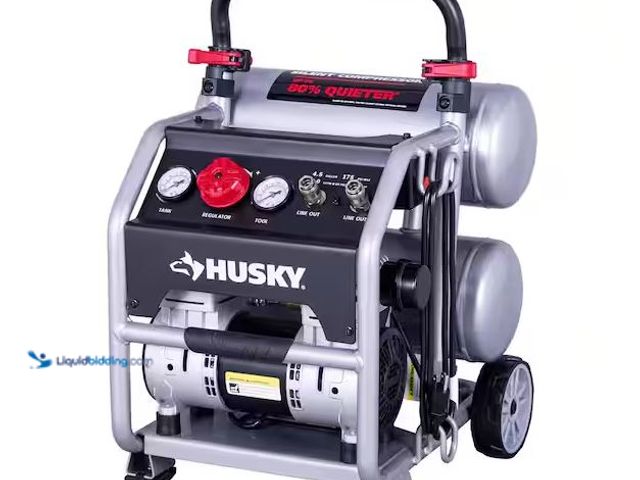 Lot 49-3472145 - Husky 4.5 Gal. 175 PSI Portable Electric Oil-Free Quiet Twin Stack Jobsite Air Compressor w/Rubber W...