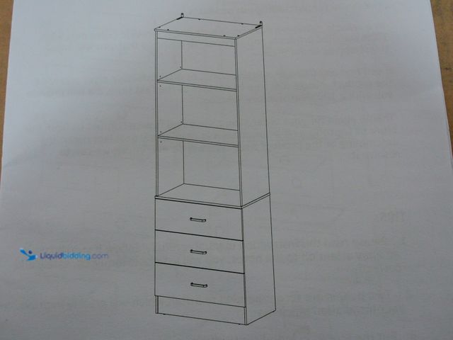 Lot 49-1557120 - 6-Tier Tall Storage Cabinet Bookcase with Three Drawers and Open Shelves, White, Engineered Wood, Mo...