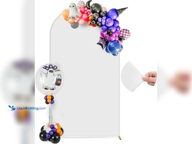 Lot 49-5406663 - 7.2FT Arch Backdrop Cover, Wedding Arch Cover Spandex Fitted Stretchy Background Stand, 2-Sided Whit...