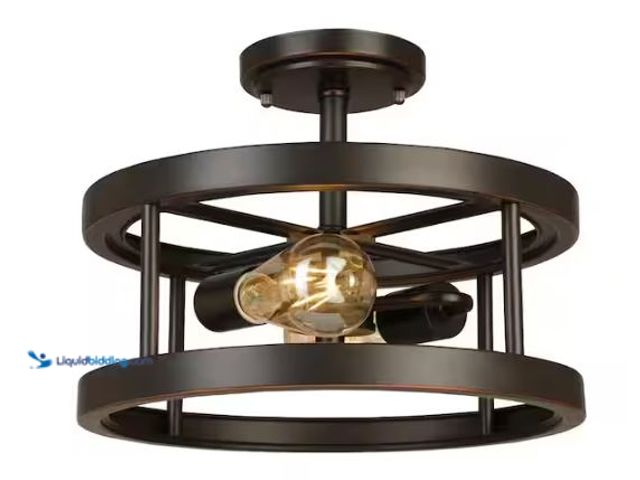 Lot 49-1518234 - Hampton Bay Moreland 13 in. 2-Light Oil-Rubbed Bronze Semi-Flush Mount Model # JQI9282A, Slightly Us...