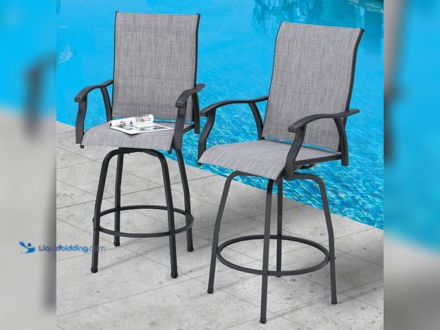 Lot 49-2025086 - (2-Piece) Nuu Garden Patio Textilene Swivel Bar Stools with High Backrest, Gray, Model # DB138J, MSR...