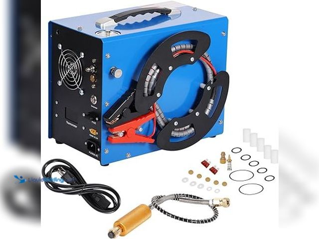 Lot 49-3511287 - PCP air compressor, 4500psi, 300bar, 30mpa, 110VAC/12V unique vertical+wire core portable design, au...