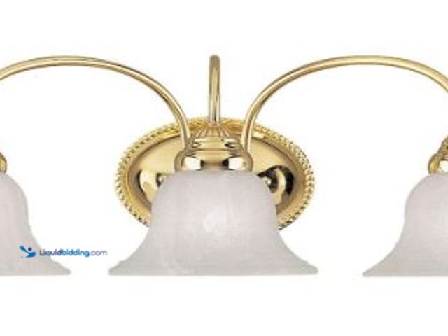 Lot 49-3523506 - Livex Lighting 1533-02 Edgemont 3 Light Vanity Polished Brass with White Alabaster Glass, 23.5 x 8.7...
