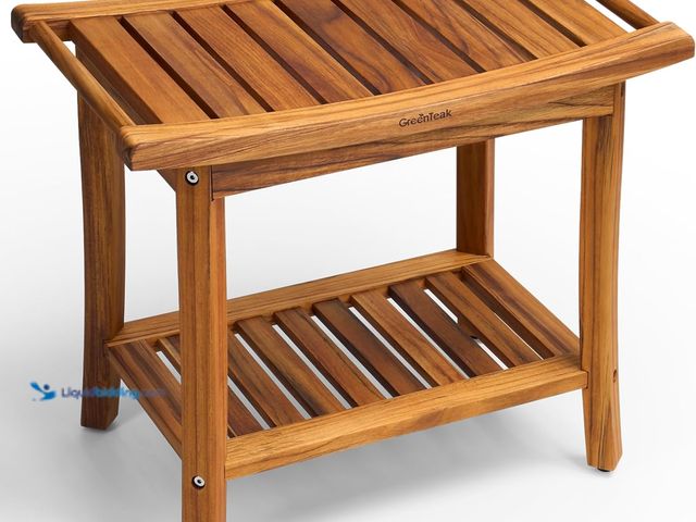 Lot 49-5489141 - Shower Bench, Waterproof Teak Shower Stool, Non-Slip Wooden Stool for Bathroom, Teak Wood Shower Sea...