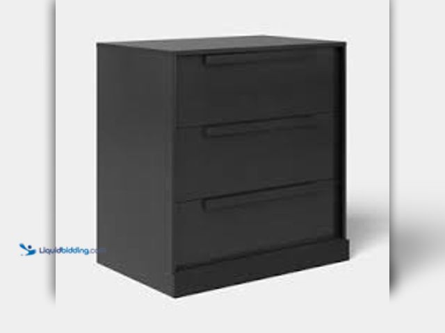 Lot 49-5548915 - Essentials Modern 3 Drawer Dresser BLACK Laminated, CARB Certified, Includes Anti-Tip Hardware MODEL...
