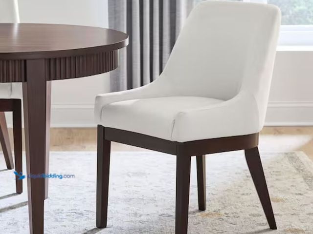 Lot 49-2001138 - Set of (2) Home Decorators Collection Dorsett Beige Upholstered Solid Wood Dining Chair with Sable F...