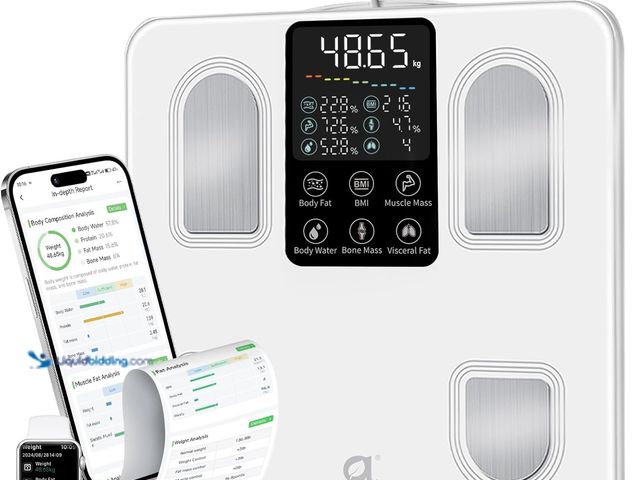 Lot 49-3481728 - Arboleaf Scale for Body Weight, Smart Scale with BMI, Body Fat, Muscle Mass, 26 Metrics Full Body Co...