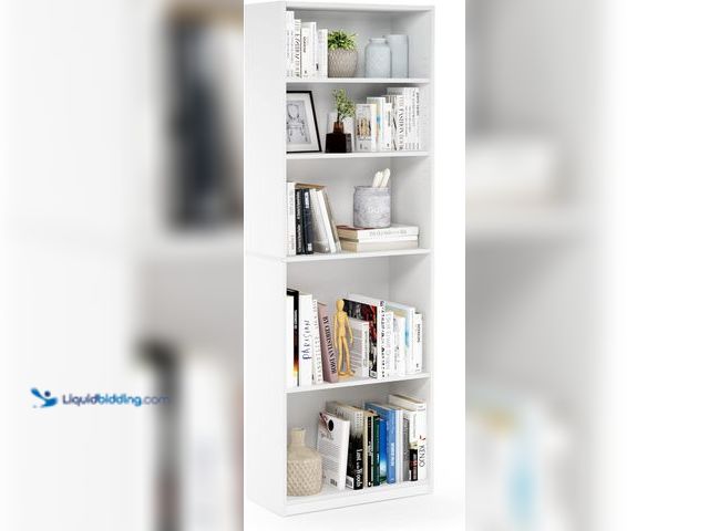 Lot 49-3514565 - FURINNO JAYA Simply Home 5-Shelf Bookcase, 5-Tier, White. [ASIN: B01BWXPV1G] Unused. Corner is dente...