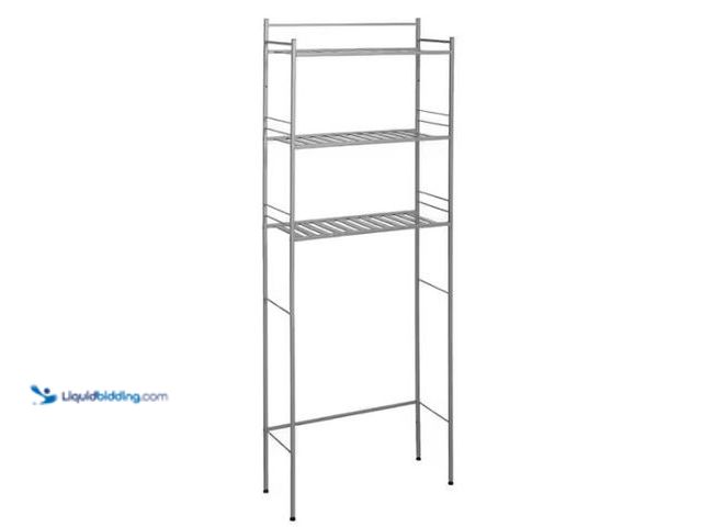 Lot 49-1624744 - Glacier Bay Slat Style 24 in. W x 9.5 in. D x 64.5 in. H Satin Nickel Over-the-Toilet Storage Model ...