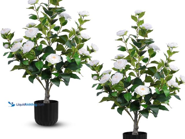 Lot 49-3564419 - Hananona 2 Pcs Artificial Camellia Trees Faux Camellia Plant in Pot with Flowers Indoor Plants for S...
