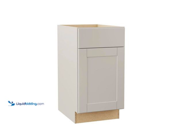 Lot 49-5463727 - Hampton Bay
Shaker 18 in. W x 24 in. D x 34.5 in. H Assembled Double Trash Can Base Cabinet in Dove...