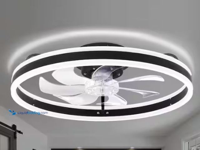 Lot 49-1624468 - Oaks Aura 20 in. LED Indoor Black Bladeless Low Profile Ceiling Fan Flush Mount Smart App Remote Con...