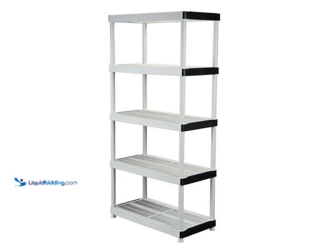 Lot 49-5414500 - HDX 5-Tier Easy Assembly Multi-purpose Plastic Garage Storage Shelving Unit in Gray (36 in. W x 72 i...