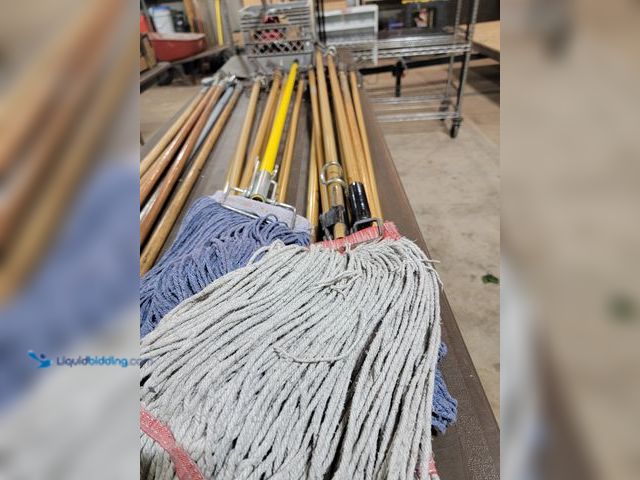 Lot 49-1816034 - 15 Lot of Assorted Janitorial Items Commerical Mop Stick Handles Commercial Used Aluminum-wood-fiber...