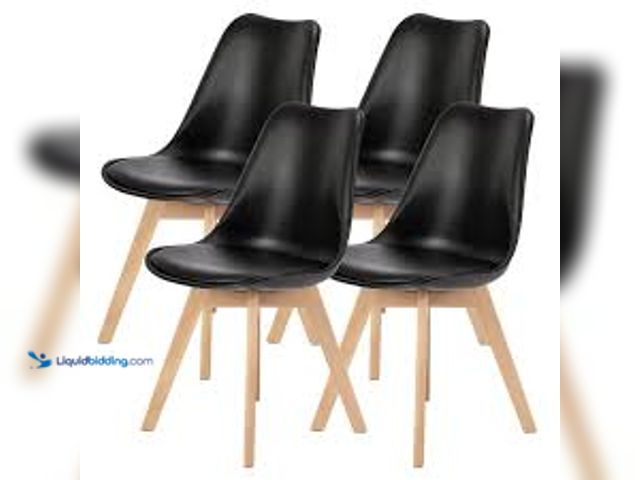 Lot 49-3531674 - MyDepot Mid-Century Modern PU Leather Dining Chairs Set of 4. Model: c-1190-4p-bk. Unused