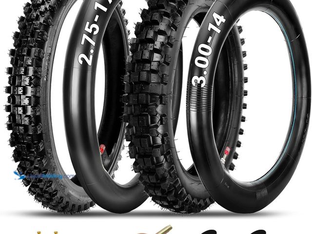 Lot 49-5437689 - 70/100-17 90/100-14 Front and Rear Dirt Bike Tire with 2.75-17 3.00-14 Inner Tube for 110cc 125cc KL...