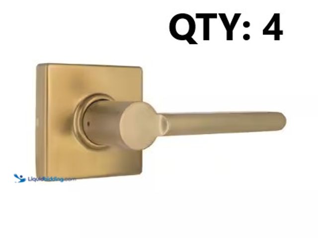 Lot 49-3631491 - Lot of (4) Defiant Tonebridge Brushed Gold Hall/Closet Door Handle with Square Rose, Model # 32LS3XM...