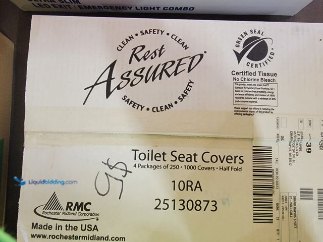 Lot 49-1816026 - 1 New Everbuilt Adjustable Ballcock Kit, Tank Lever, 1 box toilet seat covers 4 packs 250 -1000 shee...