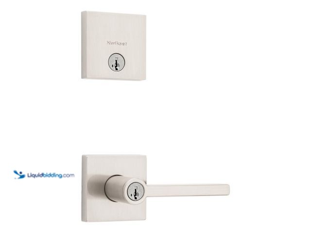 Lot 49-5408026 - Kwikset Halifax Satin Nickel Entry Door Handle with Single Cylinder Deadbolt Combo Pack featuring Sm...