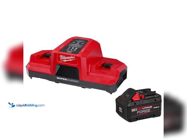 Lot 49-3617013 - Milwaukee M18 18V Lithium-Ion REDLITHIUM FORGE 8.0 Ah Battery Pack with M18 18V Dual Bay Simultaneou...