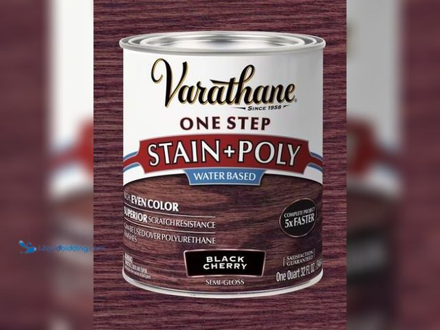 Lot 49-5555249 - Black Cherry, Varathane One Step Interior Wood Stain + Polyurethane, Semi-Gloss -384367, Quart, Fact...