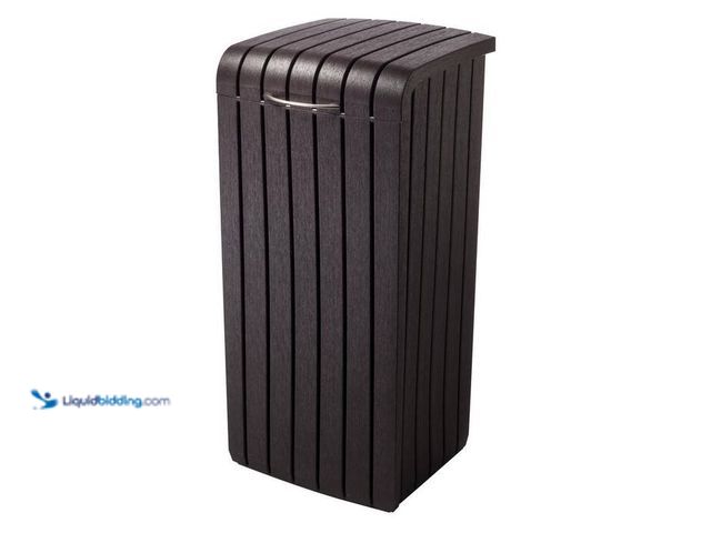 Lot 49-2021794 - Keter 30 Gal. Brown Copenhagen Wood Style Plastic Trash Can. Model # 232126. MSRP $60. Slightly used...