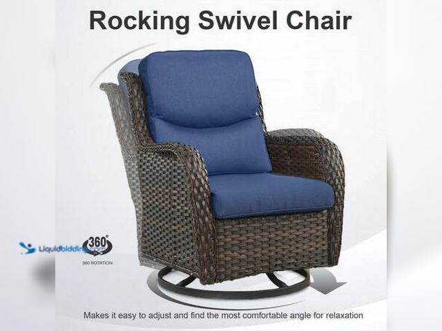 Lot 49-5554223 - Opohoro Crescent Brown Wicker Outdoor Rocking Chair Patio Swivel Chairs with CushionGuard Navy Blue ...