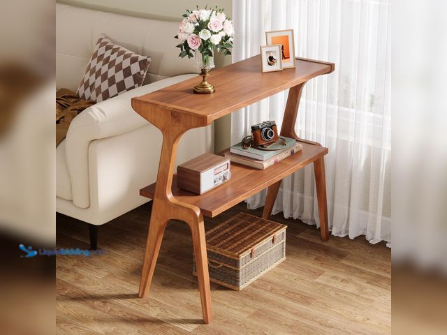 Lot 49-3538852 - Tribesigns Wood Side Table, 2-Tier Modern Tall End Table with Storage Shelves, Slim Couch Side Table...