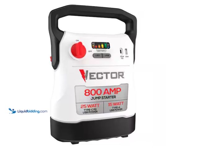 Lot 49-1571215 - VECTOR 800 Amp Jump Starter with USB Power, Model # VECJ8, Slightly used, Powers on  Ref#SB0120