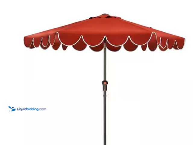 Lot 49-1627470 - Hampton Bay 7.5 ft. Steel and Aluminum Market Crank and Tilt Patio Umbrella in Chili with Scallop Tr...