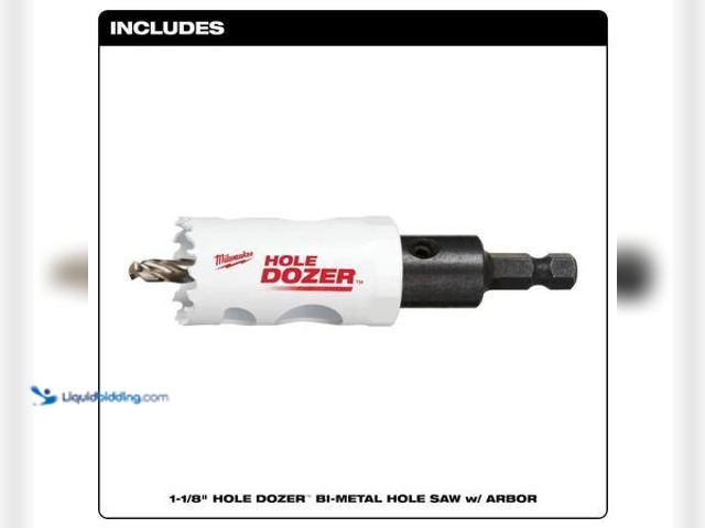Lot 49-5549885 - Milwaukee
1-1/8 in. Hole Dozer Bi-Metal Hole Saw with 3/8 in. Arbor & Pilot Bit Model # 49-56-9663 ...