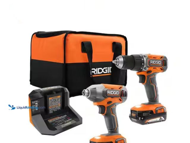 Lot 49-3471664 - RIDGID 18V Cordless 2-Tool Combo Kit with Drill/Driver, Impact Driver, Charger, Model # R92721, Slig...