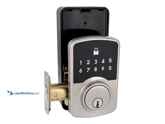Lot 49-3565250 - Defiant Square Compact Satin Nickel Electronic Single Cylinder Deadbolt Wi-Fi Enabled Powered by Hub...