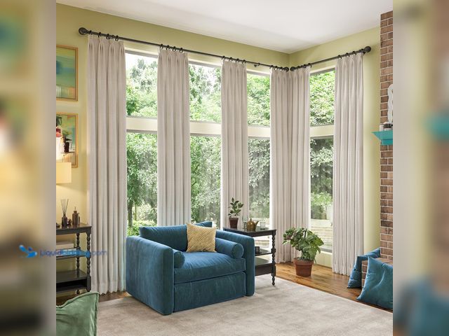 Lot 49-5445943 - RAIN CITY Linen Beige Linen Blackout Curtains 96 Inches Long 8 FT Tall 2 Panels, Modern Decorative S...