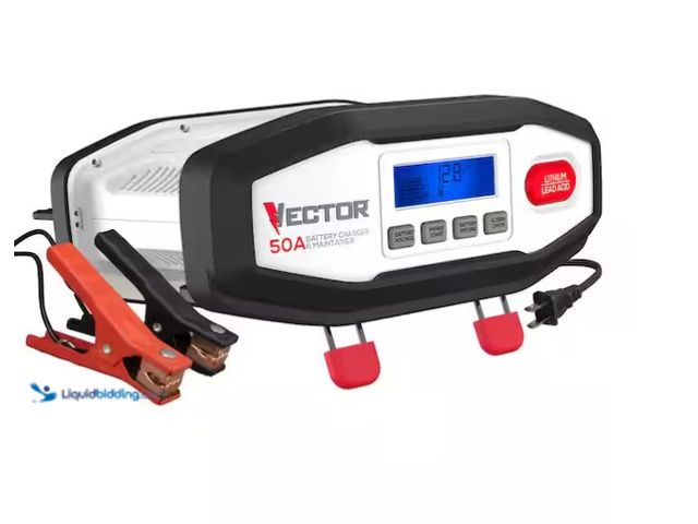 Lot 49-1575744 - VECTOR 50 Amp Battery Charger/Maintainer, Model # VECBC50, Unused, Powers on, Has attachments  Ref#A...