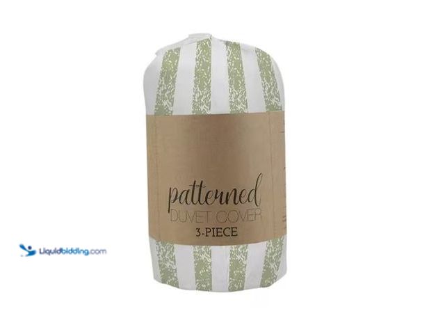 Lot 49-1575407 - Becky Cameron Rugged Stripes Patterned Performance Sage Queen Microfiber 3-Piece Duvet Cover Set, Mo...