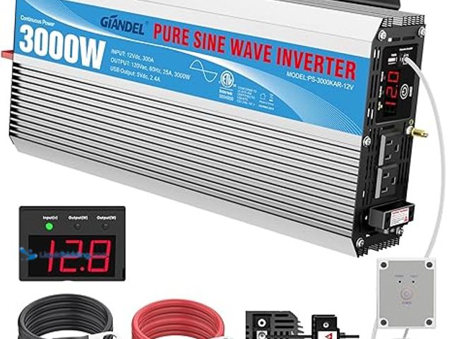 Lot 49-1518336 - 3000Watt Pure Sine Wave Inverter 3000W 12V DC to 110V 120V AC ETL Listed UL458 STD Lithium Battery C...