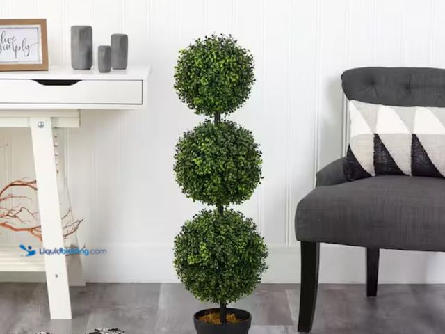 Lot 49-2000993 - Nearly Natural 3 ft. Boxwood Triple Ball Topiary Artificial Tree (Indoor/Outdoor), Model # T2021, Un...