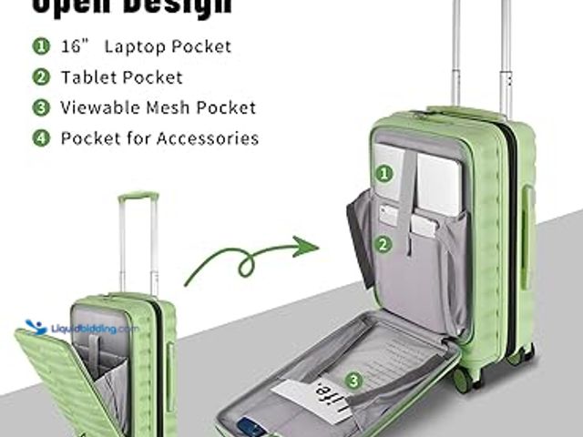 Lot 49-5448633 - 22×14×9 Airline Approved Carry On Luggage with Front Open Pocket, Spinner Wheels, ABS+PC Hardshell S...