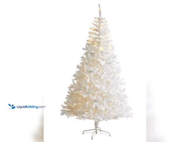 Lot 49-1544253 - Nearly Natural 7 ft. Pre-Lit White Artificial Christmas Tree with 350 Clear LED Lights, Model # T172...