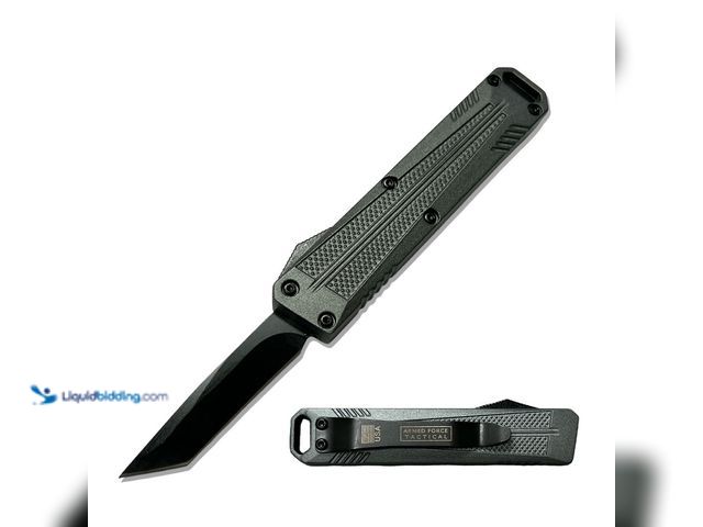 Lot 49-3481309 - Automatic Out The Front OTF Knife 5.25" Grey with Tanto Blade - NEW - The Grey Automatic OTF Knife i...