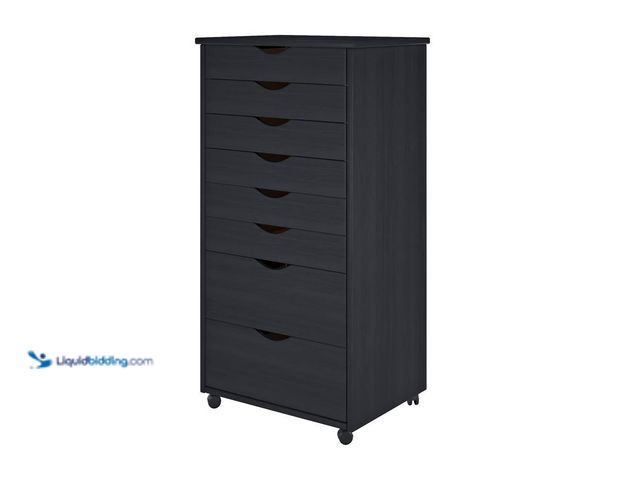 Lot 49-5416239 - Jela-USA Black Pine 6+2 Drawer Wide Roll Cart. [Model # 76169] Used. Slightly chipped and scratched.