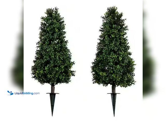 Lot 49-2001083 - Set of (2) Nearly Natural 3 ft. UV Resistant Artificial Boxwood Plant with Integrated Ground Stake (...