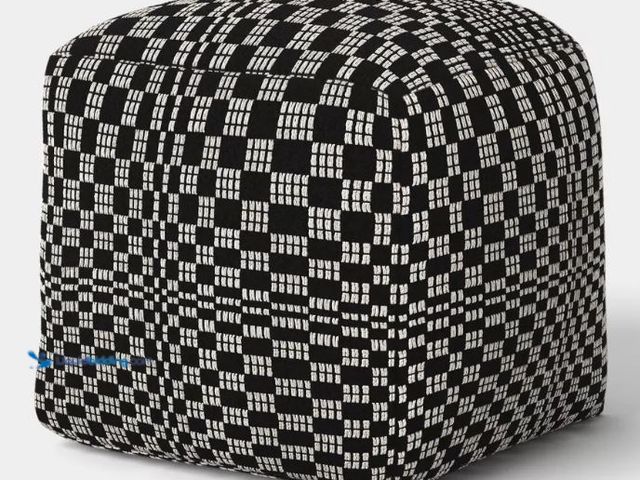 Lot 49-5545820 - Square Bean Filled Pouf Distorted Checkered Black and White - Room Essentials™, Unused
