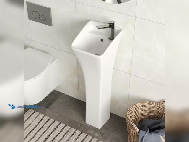 Lot 49-2000182 - DEERVALLEY 11.2 in. x 12.6 in. Square Pedestal Bathroom Sink in White Ceramic with Single Faucet Hol...