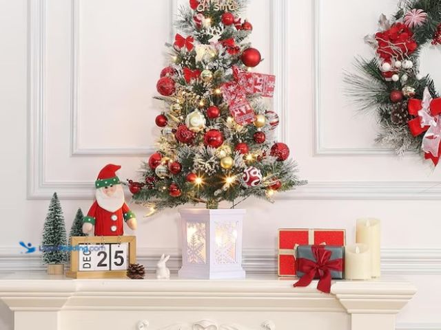 Lot 49-1556608 - GARVEE 3FT Prelit Christmas Xmas Tree Flocked Snow 78 Warm White LED Lights 8 Lighting Modes with Sn...