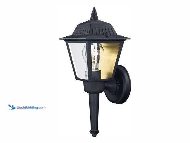 Lot 49-5409084 - 13.5 in. 1-Light Black Outdoor Wall Light Fixture Sconce with Clear Glass Unused (cracks on glass co...