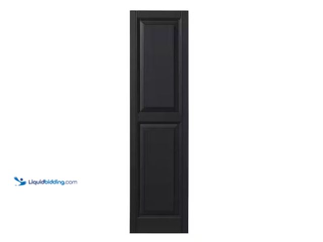 Lot 49-1549307 - Ply Gem 15 in. x 55 in. Raised Panel Polypropylene Shutters Pair in Black, Model # VINRP1555 33, New...
