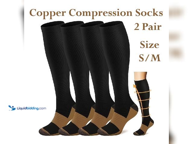 Lot 49-5492806 - Lot of 2 Pairs of Copper Compression Socks Size S/M Black - NEW - Copper compression socks are desig...