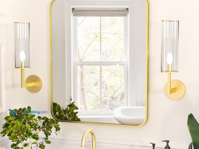 Lot 49-1519066 - Antok Rounded Bathroom Mirror, 24" x 16" Rectangular Wall Mirror, Aluminum Alloy Frame Contemporary ...